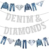 Denim and Diamonds Party Banners 4Pcs Denim and Diamonds Theme Birthday Party Decorations Silver Denim Jeans Cutout Banners for Crystal Diamonds Bridal Shower Bachelorette Supplies
