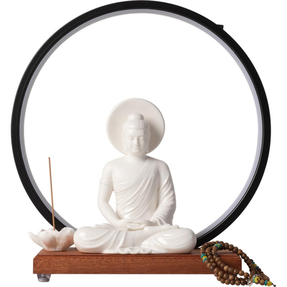 Statua del Buddha Shakyamuni con bruciatore di incenso a riflusso, porta incenso con anello luminoso a LED, statuetta decorativa del Buddha Tathagata