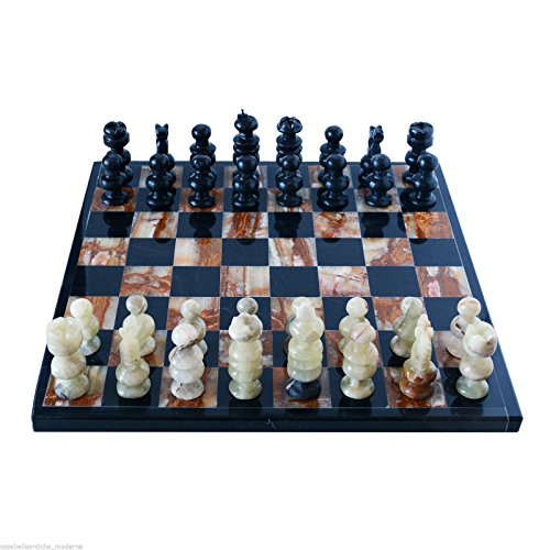 Jeu d échecs design marbre noir et onyx vert pour salon chic