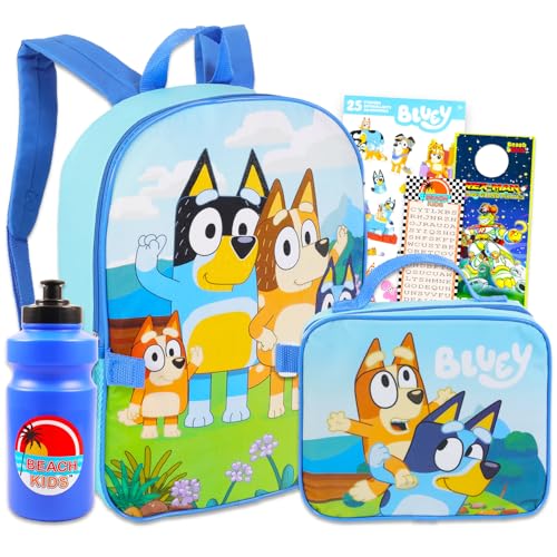 Image of Bluey Backpack and Lunch Bag Set - Bundle with 16” School Bag, Lunch Box, Water Bottle, Stickers, More | Bluey School Supplies for Kids, Toddlers, Girls
