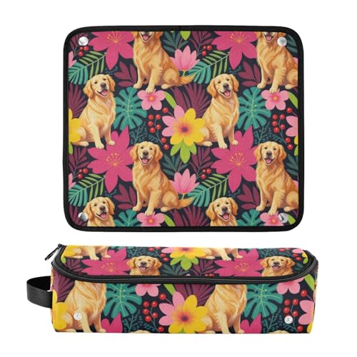 Bolsa de Viaje para Herramientas de Cabello y Alfombrilla Resistente al Calor con Cierre para Plancha, Rizador, Secador - Diseño Tropical Floral Dorado miniatura 3