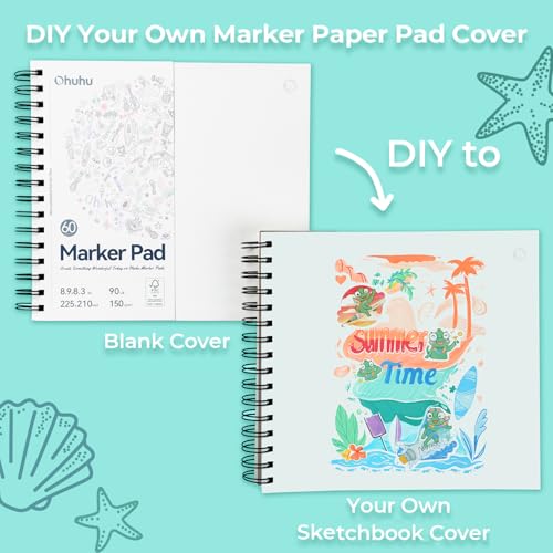 Image of Ohuhu Marker Pads Art Sketchbook Bleedproof - 8.9x8.3 Square Paper Size - 90LB /150GSM Smooth Drawing Paper - 60 Sheets /120 Pages, Spiral Bound Double Sided Sketching Book for Alcohol Markers Christmas
