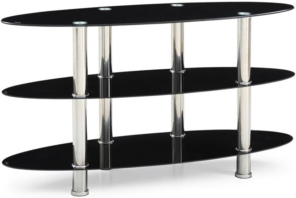 Hodedah Import Three Oval Tempered Glass Shelves Tv Stand, Black