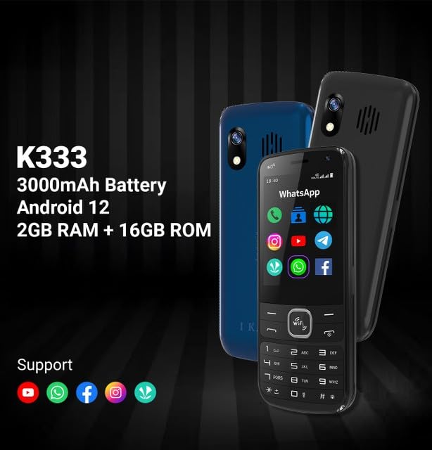 Image of IKALL K333 - 4G Touch & Type Mobile with 2.8 inch HD Display, 2GB RAM, 16GB Storage, 3000mAh Battery, WiFi, and Pre-Loaded Apps Like WP, Insta, FB & Utube (Midnight Black)