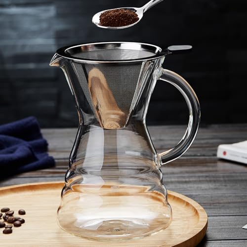 Image of Unbreakable - Pour Over Coffee Maker with Permanent Stainless Filter 27 fl oz, Thickened Heat-Resistant Borosilicate Glass Dripper Coffee Brewer, Stovetop Safe