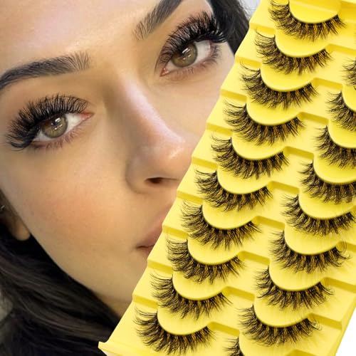 GEMERRY 10 paires de Faux cils 3D Oeil de Chat, Volume moelleux Curly Cat-Eye Cils artificiels Look Naturel, Réutilisables 3D Faux cils de maquillage faits main(LZ-201)