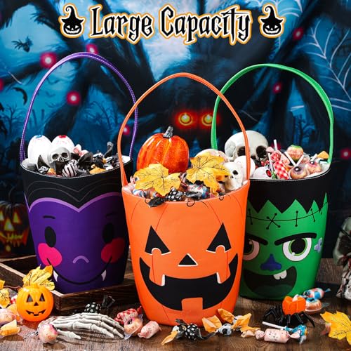image for BBTO 3 Pieces Halloween Trick or Treat Bucket Candy Basket Canvas Hall
