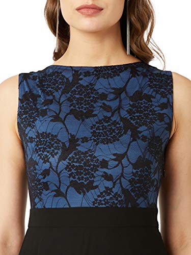 Image of Miss Chase Women's Brick Red & Dusty Green Boat Neck Sleeveless Self Design Lace Overlaid Regular Dress