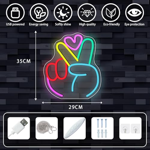 Image of ENUOLI Victory Neon Sign Colorful Neon Signs for Wall LED Yeah Neon Lights Sign for Bedroom Dimmable LED Sign Neon Wall Light for Party Decoration