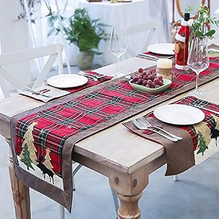 AOFOX Christmas Table Runner, 1.8m Double Layers Buffalo Plaid Decorative Table Linens Table Flag, Traditional Look Rustic Table Mat for Xmas Decoration Family Dinner Holiday Party