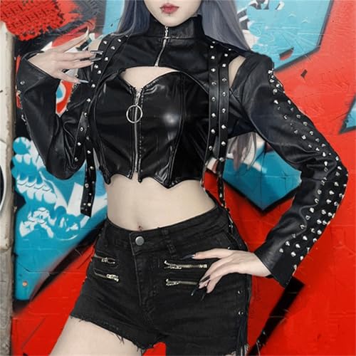 win2win Punk Bolero Shrug Crop Tops for Women Gothic Y2k Rave Emo Rock2
