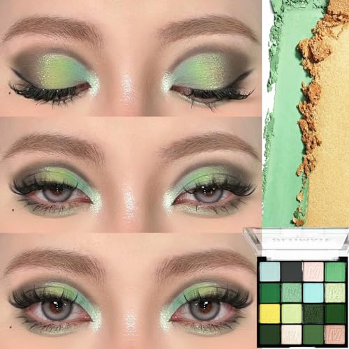 Green Eyeshadow Palette, Glitter Shimmer Eye Shadow Pallets for Women, Sparkle Shiny Yellow Green Matte Smokey Highly Pigmented Bright Eyeshadows Makeup Palettes Eye Make-Up Palette - Image 4