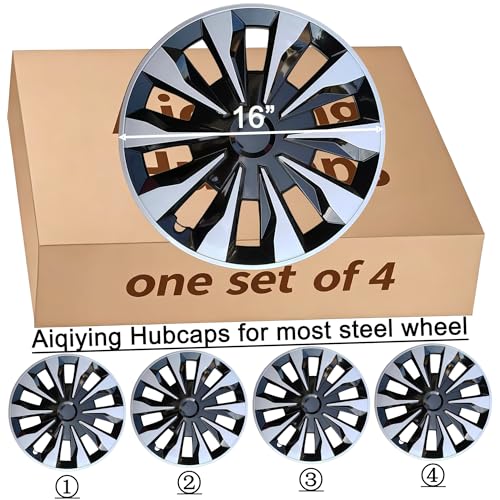 Image of Hubcap Wheel Cover Replacement R16 Hub Caps Universal-Fit Steel Wheel Rim Cover ABS Material Exterior Accessories for Car Truck SUV -Set of 4(16-inch,Silver-Black)