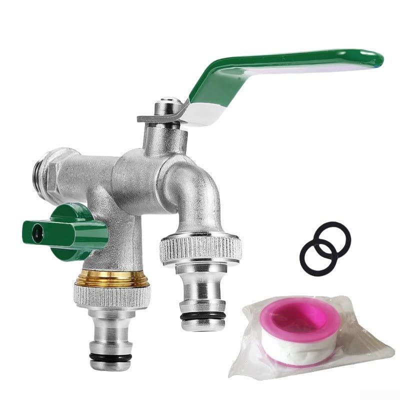 ISCBAFYX Pollice con Giardino Vie da 3/4 Pollici, Acqua in Ottone, sdoppiatore per Rubinetto Esterno a Doppia Uscita(Blu)