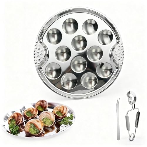 LERANXIN Snail Cutlery Set, Snail Plate with Snail Fork and Snail Tongs, Oven-Safe Snail Cutlery for Serving Shellfish Dishes in Restaurants or at Home