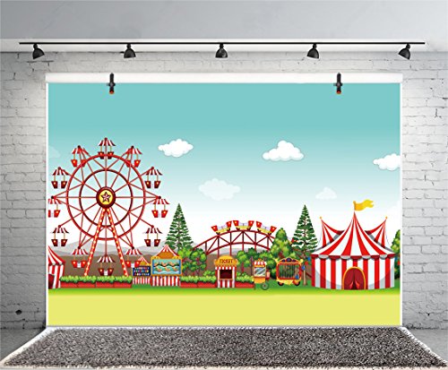 Yeele 10x8ft Fairground Photo Backdrop Cartoon Circus Carnival Playground Carousel Ferris Wheel Ticket Amusement Park Background for Photography Kids Girl Boy Baby Portrait Booth Shoot Studio Props by Yeele - Used condition - Image 4