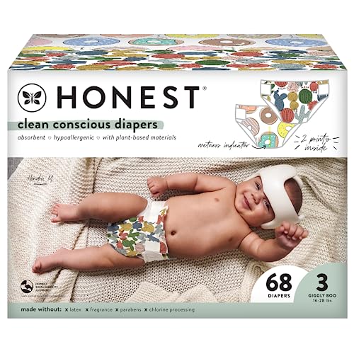 Image of The Honest Company Clean Conscious Diapers | Plant-Based, Sustainable | Cactus Cuties + Donuts | Club Box, Size 3 (16-28 lbs), 68 Count
