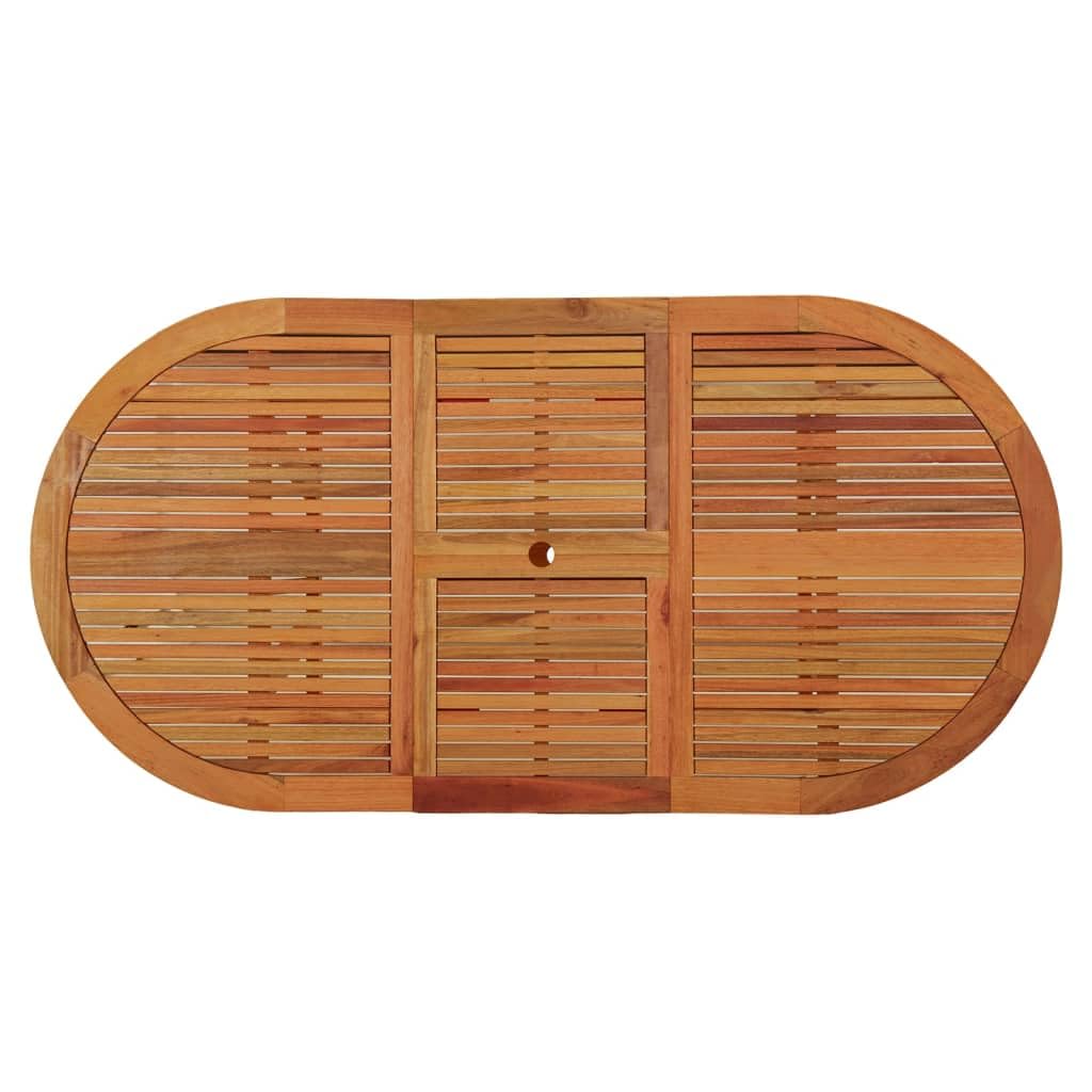 Tavolo da giardino allungabile in legno massiccio di eucalipto, 200 x 100 x 75 cm, con pratico foro per ombrelloni, ideale per pasti in terrazza o in giardino.