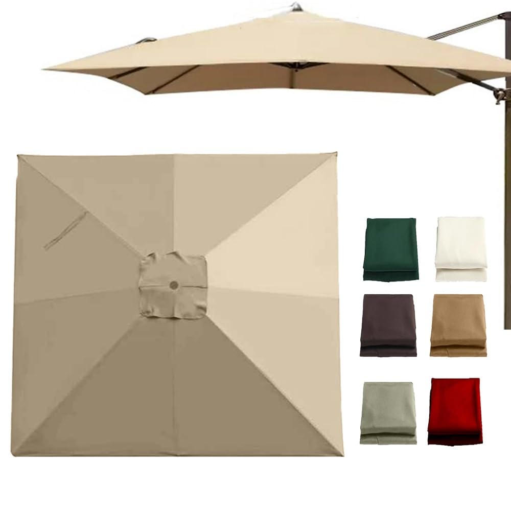 YUZGUHEY 10'x10' Cantilever Patio Umbrella Replacement Fabric 8 Ribs Square Yard Canopy Anti-UV Market Backyard Parasol Cover Cloth(Khaki)