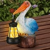 Leinuosen Pelican Garden Statue with Solar Lantern 6.1 Inches/ 15.5 cm Pelican Solar Light for Outside Decor Sculptures & Statues Lights for Lawn Decor Unique Ornament Christmas Women Mom Gift