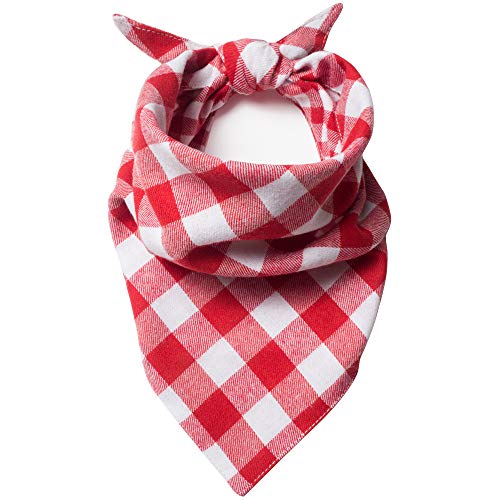 HuskyLove Dog Bandana Collar- Reversible Buffalo Plaid Washable Cotton Kerchief Triangle Bibs Scarfs Accessories for Small Medium Large Dogs Puppy Cats Pets (Pink, Large)