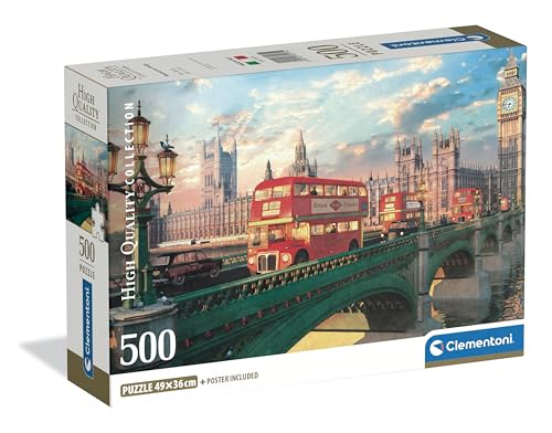 Clementoni - Puzzle 500 Pezzi per Adulti e Ragazzi, Collection, Tema Westminster Bridge con Big Ben, Compact Box con Poster Incluso, Idea Regalo Made in Italy, 70x50 cm, 35575