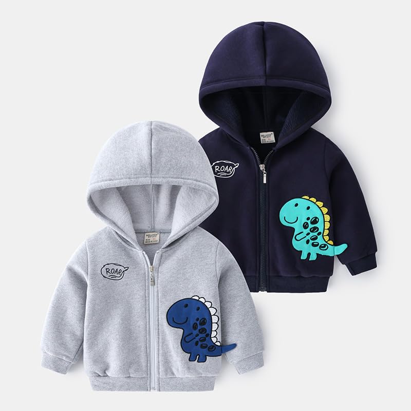 Meufam Infant Baby Boys Sweatshirt Coat Casual Zipper Hooded Dinosaur Outerwear Jacket Fall Winter Active Sweatshirt (Navy,110/3-4 Y,Unisex,Big Kid,US,Age,3 Years,4 Years)