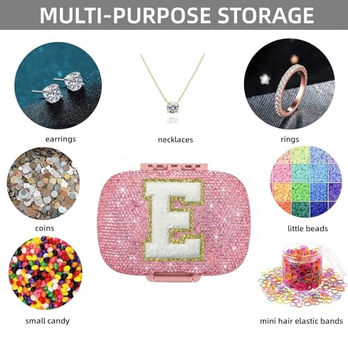 Image of Cute Pill Organizer Small Bling Pill Case for Purse Medicine Vitamin Container Holder Daily Pill Box Container for Women Travel Medicine Kit(Letter E Pink)
