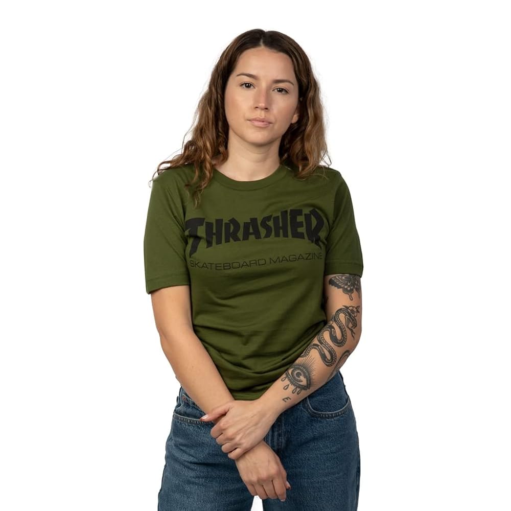 Amazon.com: Thrasher Girl's Skate Mag T-Shirt Army Green