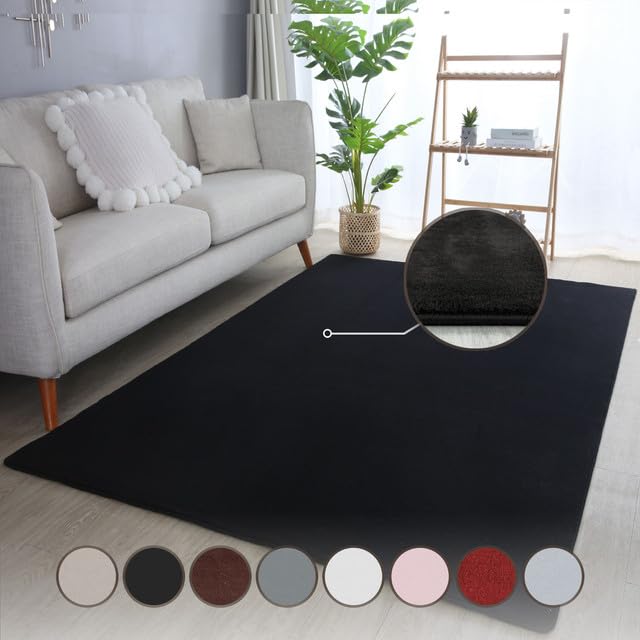 Carpettex Teppich Wohnzimmer Anti-Rutsch Teppich Waschbar in Waschmaschine 140 x 200 cm Schwarz -...