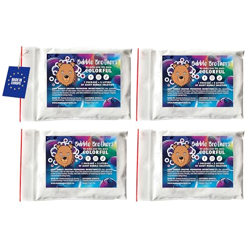 Bubble Brothers - Riesenseifenblasen Pulver für 20 Liter Seifenblasenlösung große und haltbare Seifenblasen Seifenblasenflüssigkeit 4 x 5 Liter Nachfüllflasche Geschenk Giant Soap Bubbles Mixture
