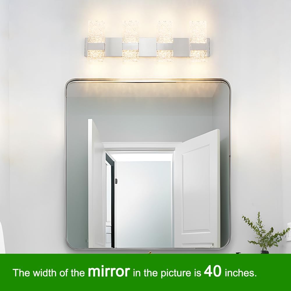 Modern Brushed Nickel 8-Lights Bathroom Vanity Light, Eleglant Nickel LED Bathroom Light Fixtures over Mirror, Dimmable Acrylic Shade Wall Lighting Fixtures, Hardwired Wall Light(H9.25in, L28.35in)