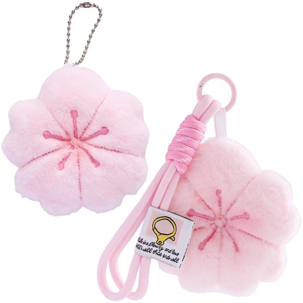 Sslvya Plush Sakura Keychain Kawaii Cherry Blossom Flower Key Ring Pendant Handbag Bag Charm Accessories
