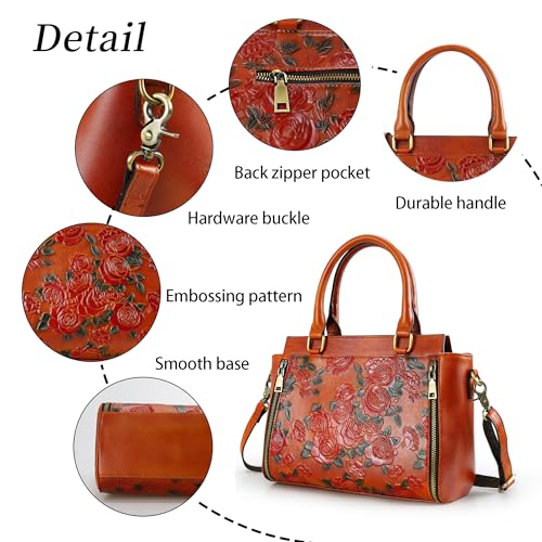 Crossbody Bag for Women Leather Shoulder Bag Medium Satchel Vintage Embossing Rose Large Capacity4