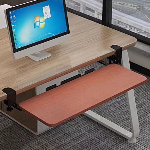 キーボード引き出し、デスク下のクランプ式キーボードトレイ、人間工学に基づいたキーボード棚、26インチオフィスキーボード、キーボード用デスクエクステンダー/チーク材/52cm/21.5インチ