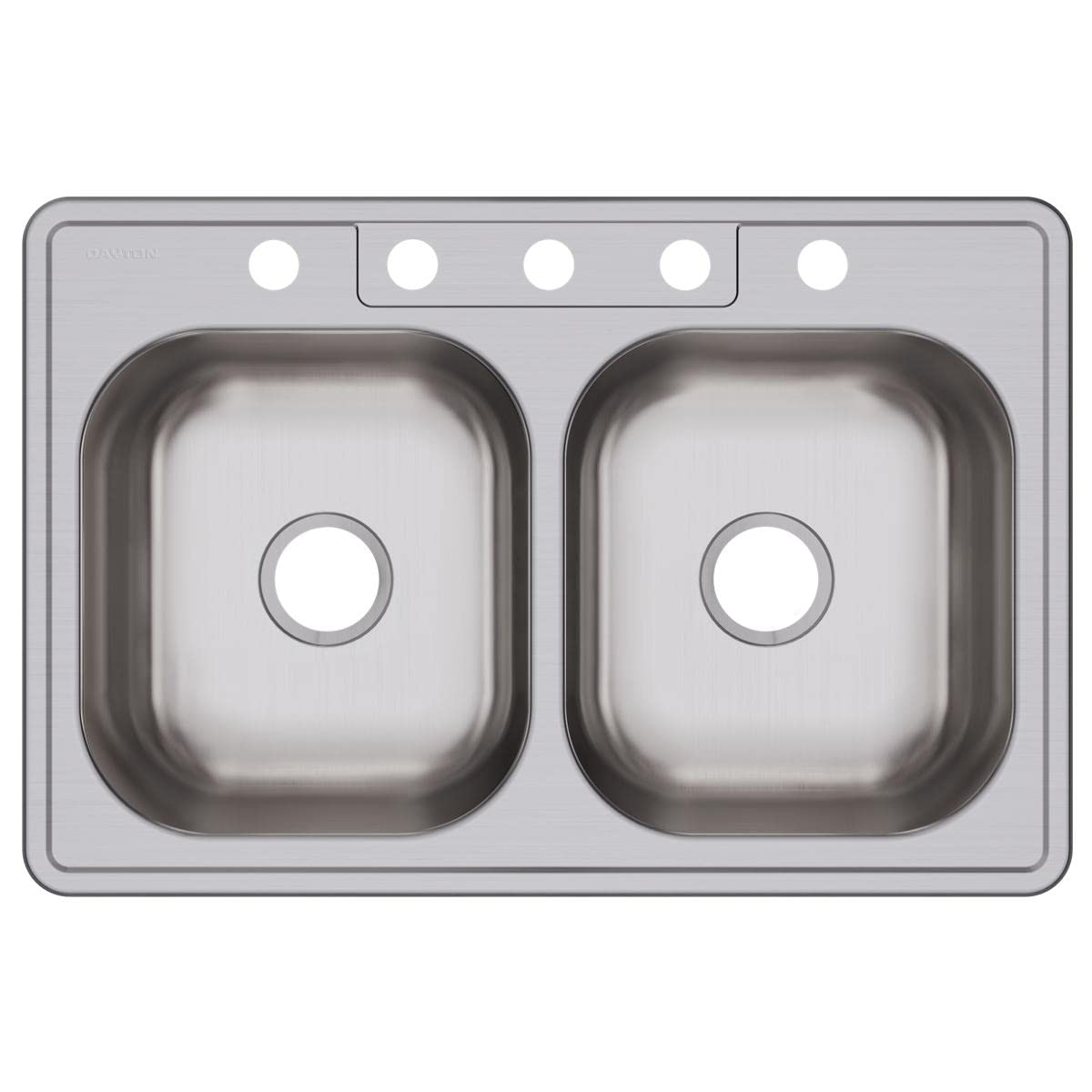 Dayton Stainless Steel 33" x 22" x 8-1/16", 5-Hole Equal Double Bowl Drop-in Sink