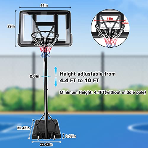 Dripex Portable Basketball Hoop & Goal Adjustable Height 4.410FT, 44