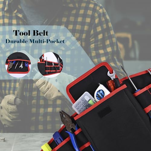 Image of PAHAL 24 Inch Adjustable Nylon Tool Belt - Heavy Duty 7 Pocket Utility Work Belt with Tool Pouch for Electrician, Technician, Carpenter, Plumber & Service Engineer, Durable Waist Tool Organizer
