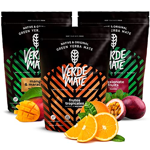 Fruity yerba mate set | Yerba mate with fruits | Verde Mate Green Mango & Maracuya, Passionate Fruits, Frutos Tropicales | 3x500g