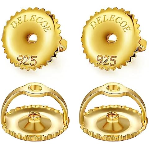 DELECOE 2 Pairs 14K Gold Screw On Earring Backs for Diamond Studs 925 Stering Silver Hypoallergenic Screw Backs Replacement Screw on Earrings Back Fit Post Sizes .032'/0.8mm Cover