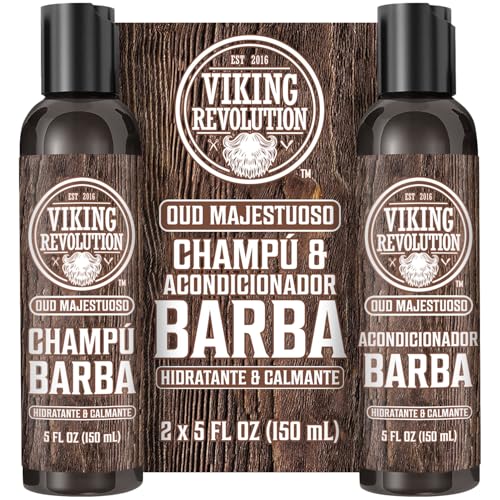 Viking Revolution Juego Champú y Acondicionador Para Barba con Aceites de Argán y Jojoba - Champú Barba de Hombre que Suaviza y Fortalece - Oud Majestuoso (2 x 150 ml)