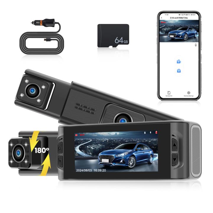 Hikity 4 Canali Dash Cam, 360° Dashcam FHD 1080P * 4 Anteriore Posteriore Interno Sinistro e Destro Registrazione Loop DVR G-Sensor Visione Notturna, Monitoraggio del Parcheggio, con Scheda SD da 64GB Hikity 4 Canali Dash Cam, 360° Dashcam FHD 1080P * 4 Anteriore Posteriore Interno Sinistro e Destro Registrazione Loop DVR G-Sensor Visione Notturna, Monitoraggio del Parcheggio, con Scheda SD da 64GB