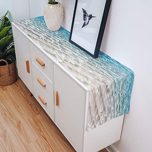 Blue Yellow Cotton Linen Table Runner Dresser Scarf Tropical Sandy Beach Clear Sea Water Non-Slip Burlap Rectangle Table Setting Decor for Wedding Party Holiday Dining Home, 13x70 Inches Long - Image 6