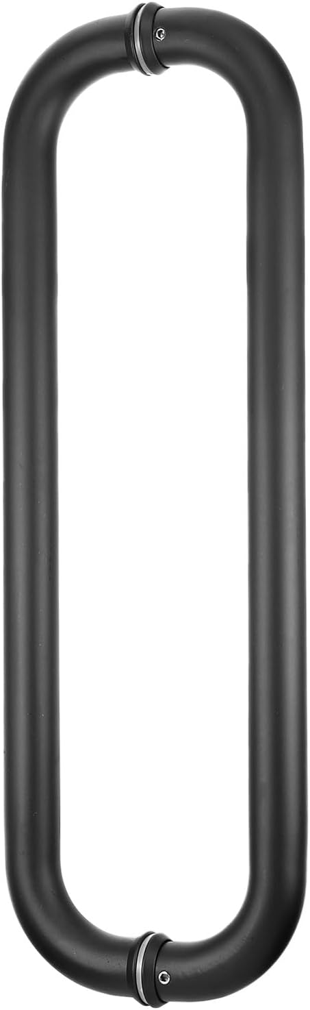 uxcell 1 Pcs Shower Door Pull, 16" Hole Center Back to Back Glass Door Handle 304 Stainless Steel Tubular Door Knob Fit for 1/4" to 9/16" Thickness Glass, Black Black 16 Inch