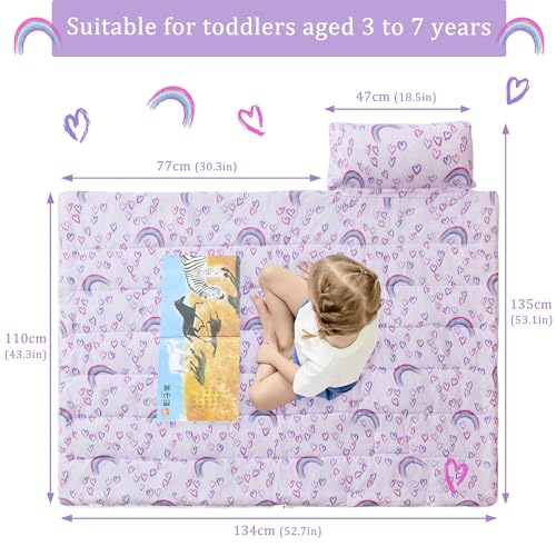 Image of Toddler Nap Mat for Preschool 50''x30'' Sleeping Mat with Removable Pillow and Minky Blanket for Kids Ages 3-7 Roll Up Soft Sleeping Bag for Boys Girls Kindergarten Daycare Sleepover