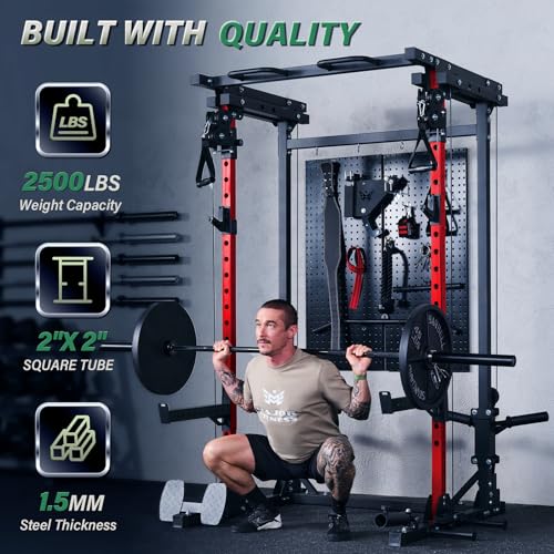 Image of MAJOR FITNESS Drone3 Power Rack, 2500lbs Multi-Function Home Gym Squat Rack with Dual Pulley System, Pull-Up Bar & J-Hooks, Heavy-Duty Steel Frame for Maximum Stability & Strength Training