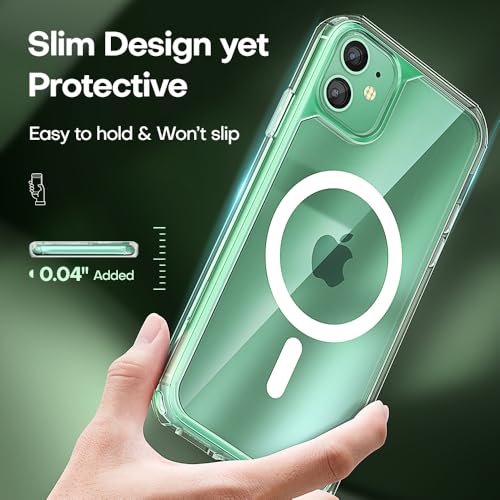 Image of TAURI for iPhone 11 Phone Case, Compatible with MagSafe, Clear | with Screen Protector, Not-Yellowing Military-Grade Protection, Shockproof Slim Magnetic Case for iPhone 11