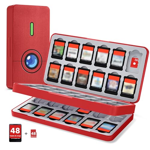 PALPOW Estuche Juegos Switch Compatible con Nintendo Switch 2 Guardar 48 Juegos & 48 Tarjetas de Micro SD, Funda Juegos Switch 2, Caja Porta Juegos Switch 2 - Rojo