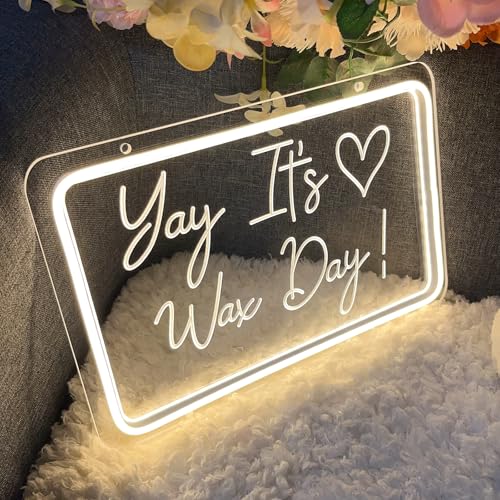Image of Yay It's Wax Day Neon Sign Decor 3D Art Carving Design Indoor Bedroom Led Neon Signs Backdrop Flex Christmas Party Business Shop Window Wedding Living Room Birthday Gift(Warm White,USB,30x20CM)