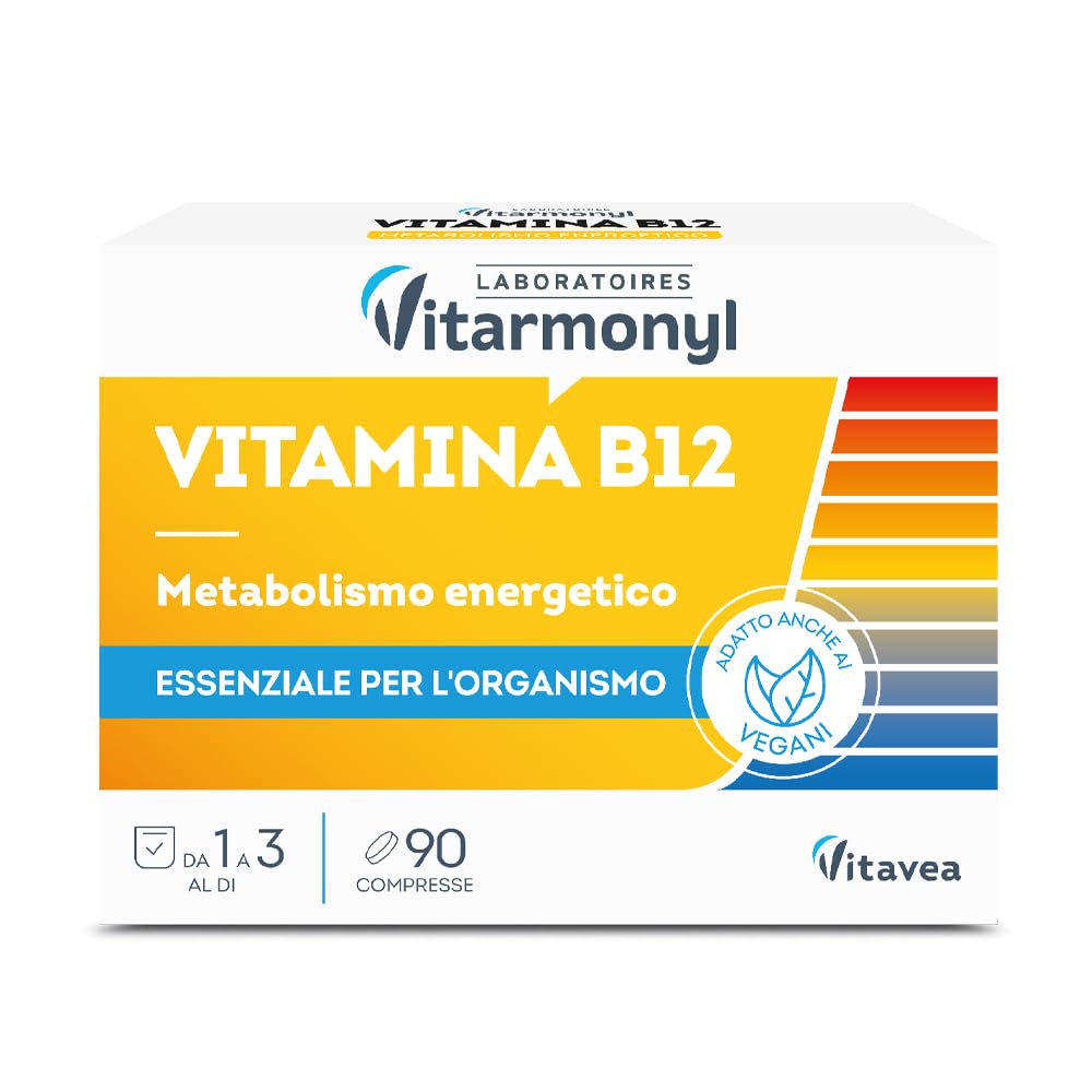 Vitamina B12 - Integratore Alimentare per il Metabolismo Energetico - Per il normale funzionamento del Sistema Immunitario - Integratori Stanchezza - Confezione da 90 compresse - Vitarmonyl